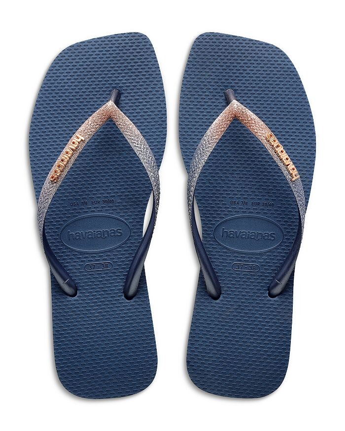 

Женские узкие блестящие шлепанцы с квадратным носком без шнуровки havaianas