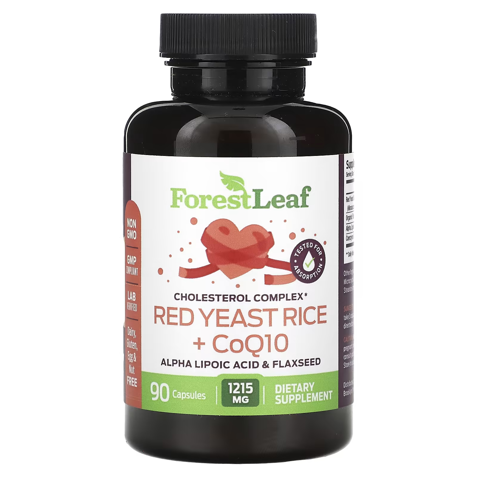Красный дрожжевой рис Forest Leaf + CoQ10, 90 капсул solaray красный дрожжевой рис коэнзим q10 90 вегетарианских капсул