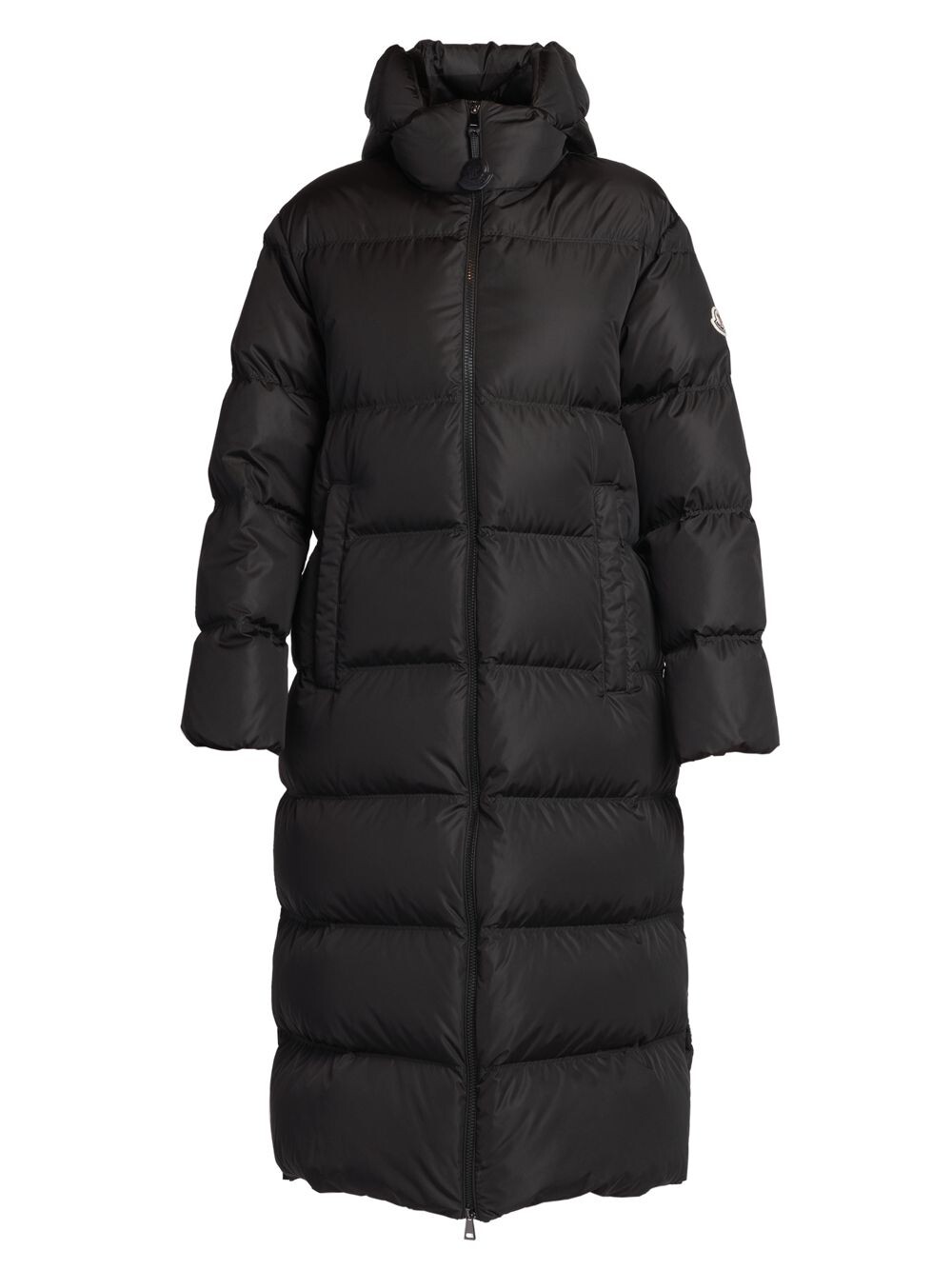 

Стеганое длинное пуховое пальто Moncler, черный
