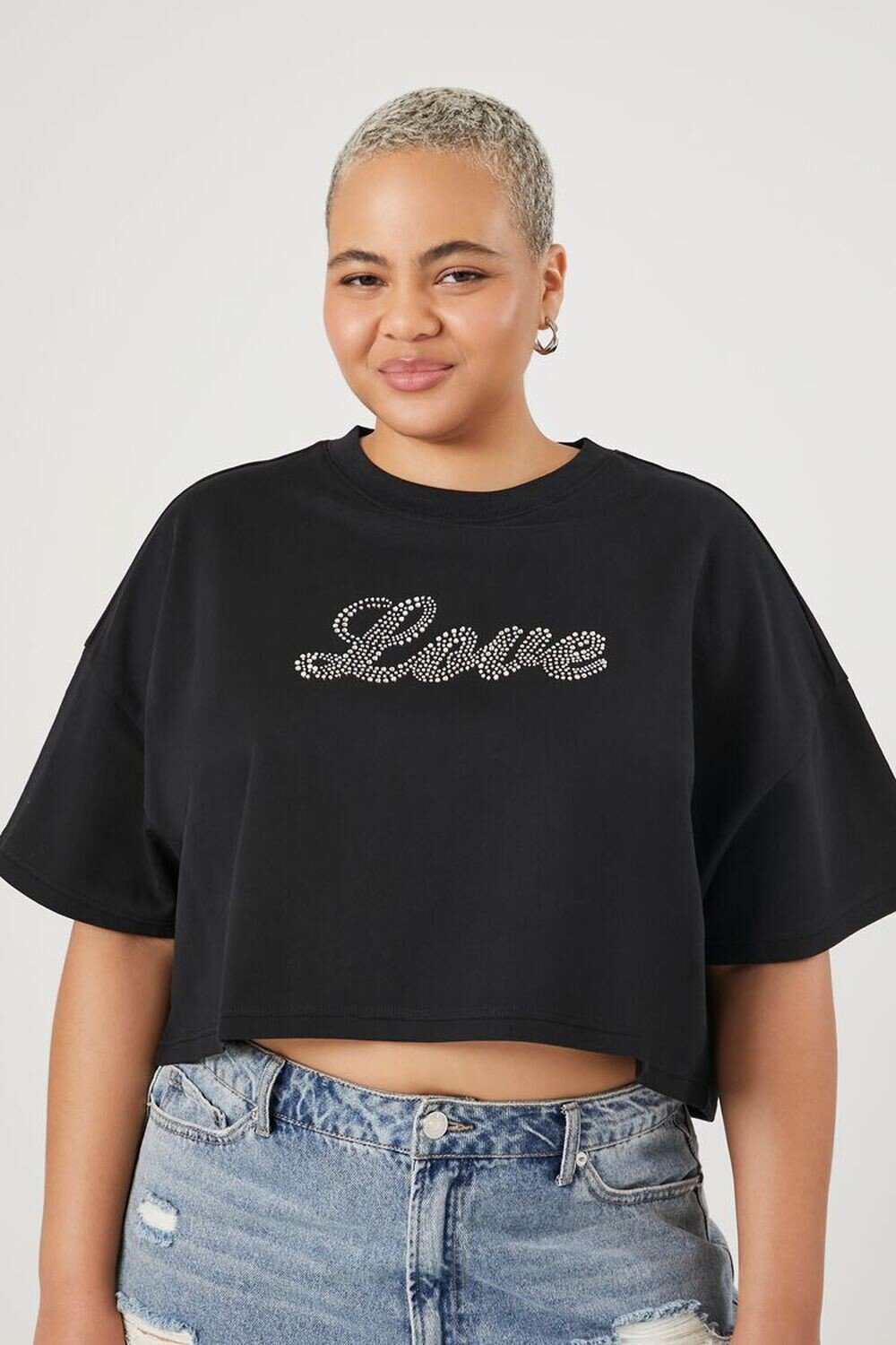 

Футболка Love со стразами больших размеров Forever 21, черный