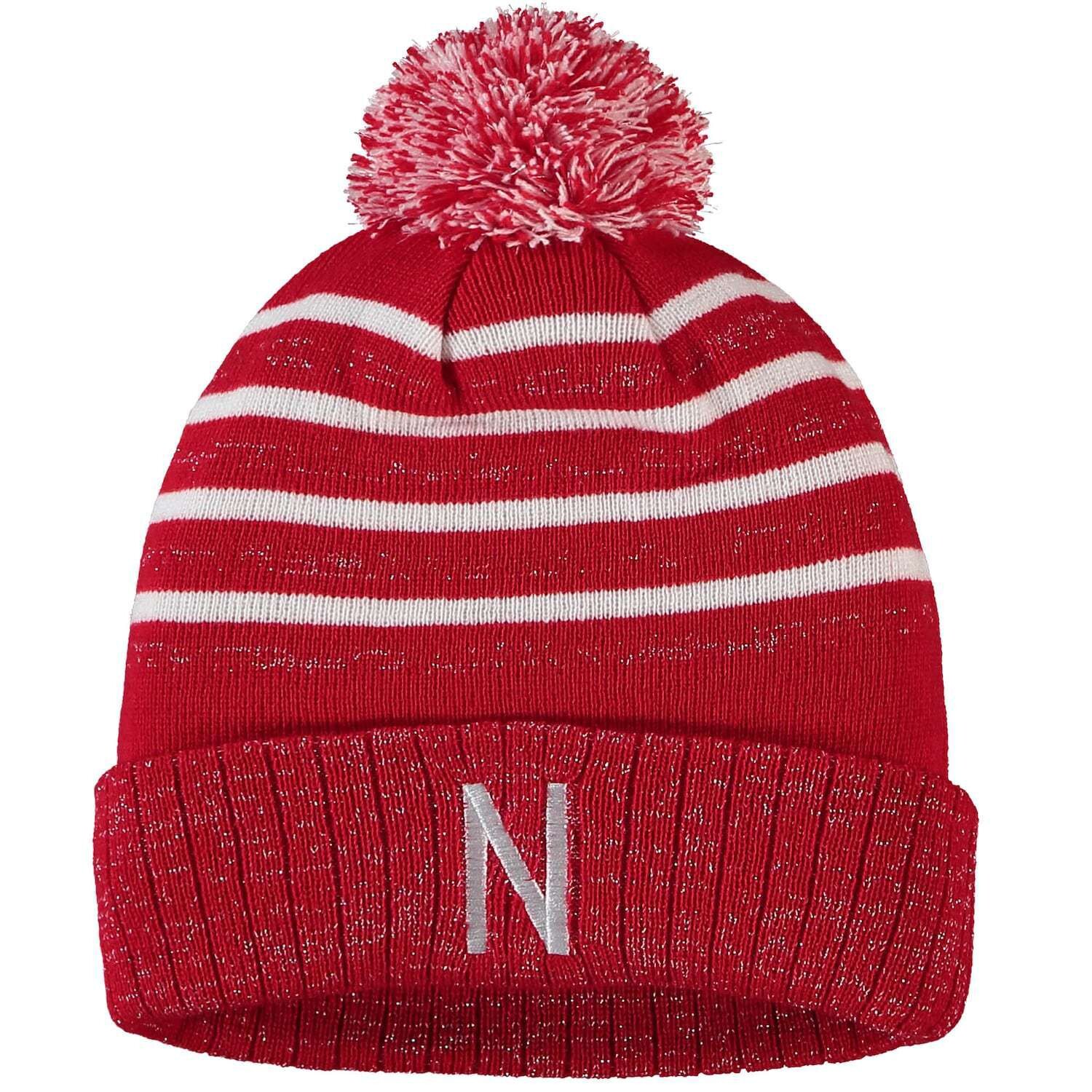 

Женская блестящая вязаная шапка с манжетами и помпоном Top of the World Scarlet Nebraska Huskers
