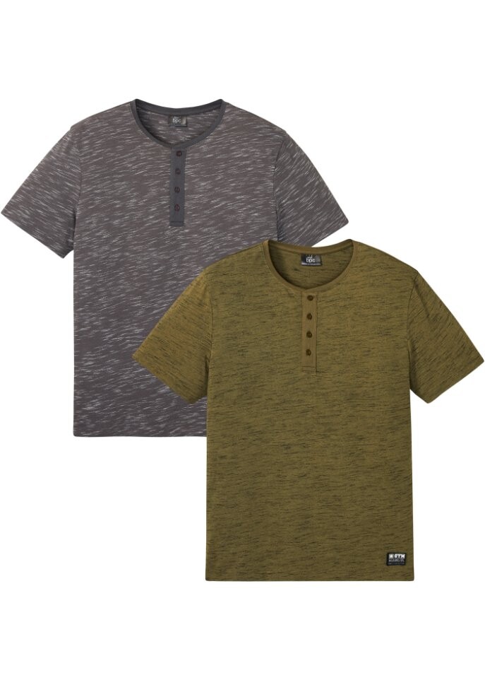 

Футболка henley (2 шт) Bpc Bonprix Collection, зеленый