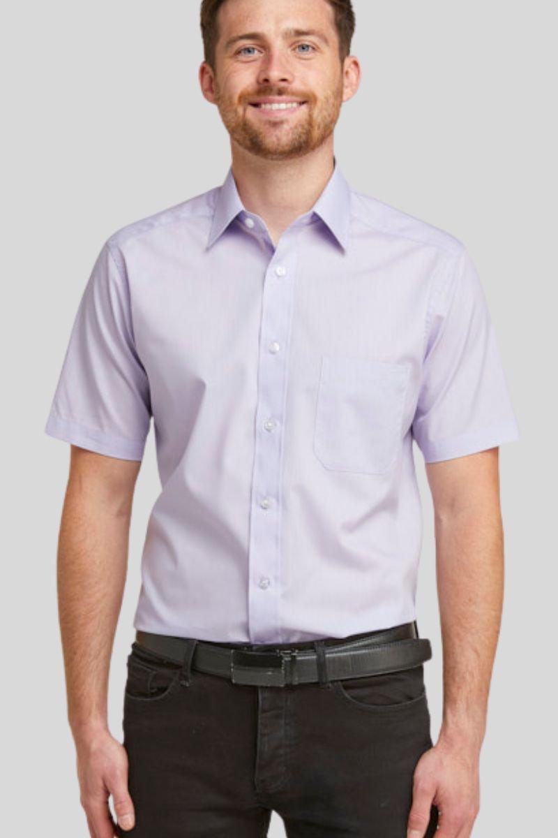 Сиреневая рубашка классического кроя с короткими рукавами и легким уходом Double TWO, фиолетовый цена и фото