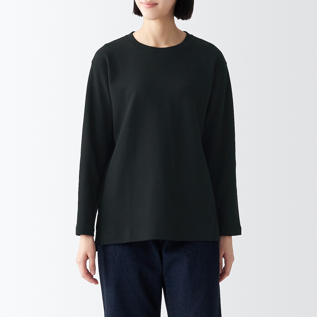 

Футболка гладкой вязки с длинными рукавами MUJI, черный