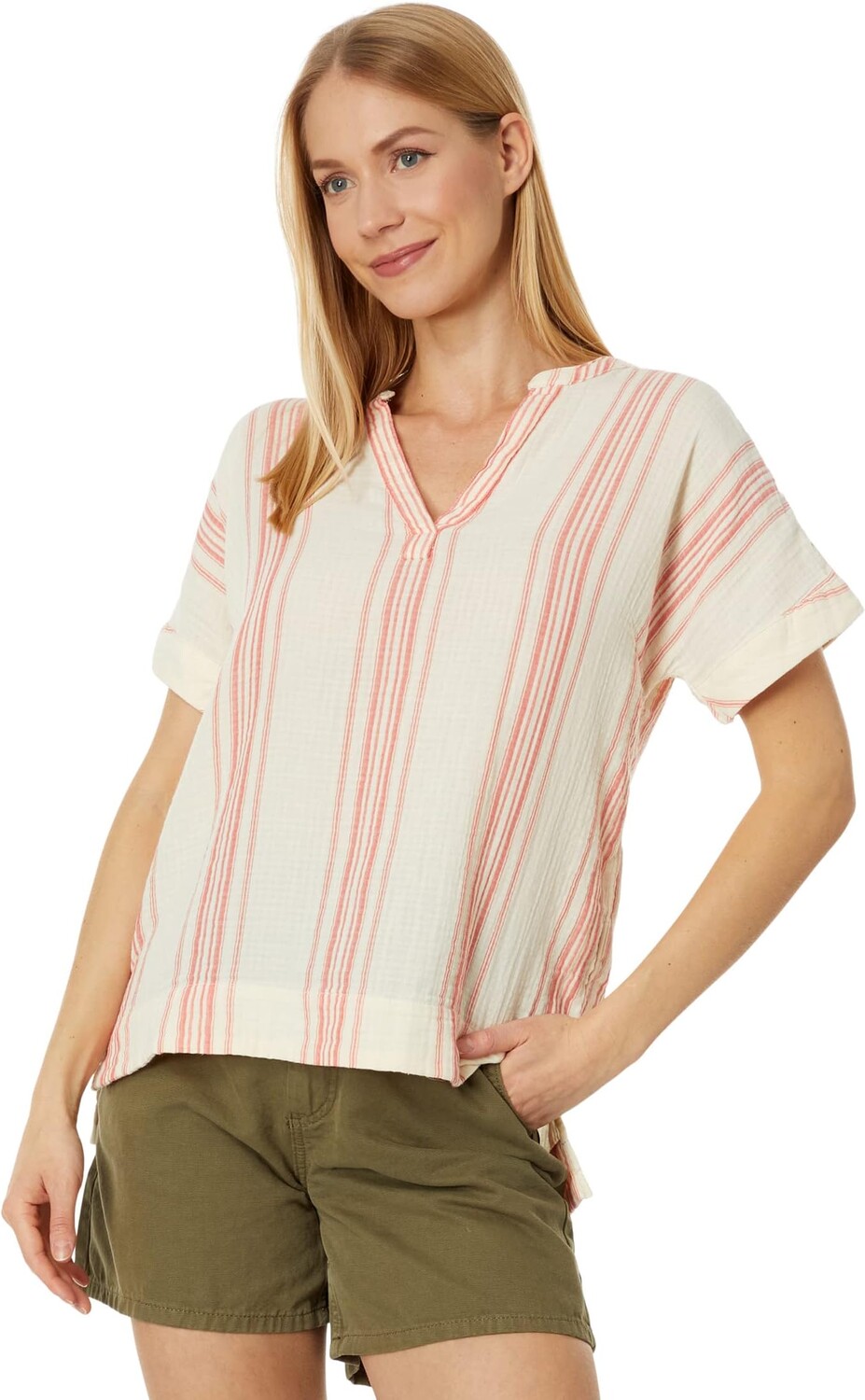 

Рубашка Cloud Gauze с коротким рукавом L.L.Bean, цвет Sunlit Coral Stripe