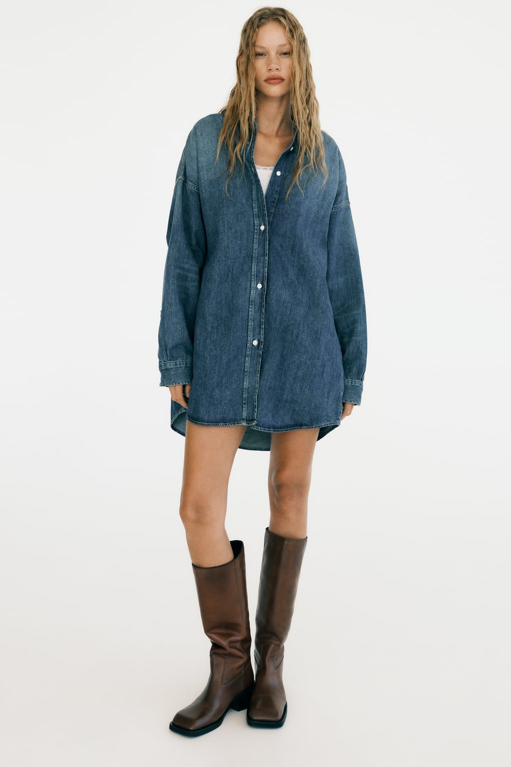

Джинсовая рубашка оверсайз Trf ZARA, синий