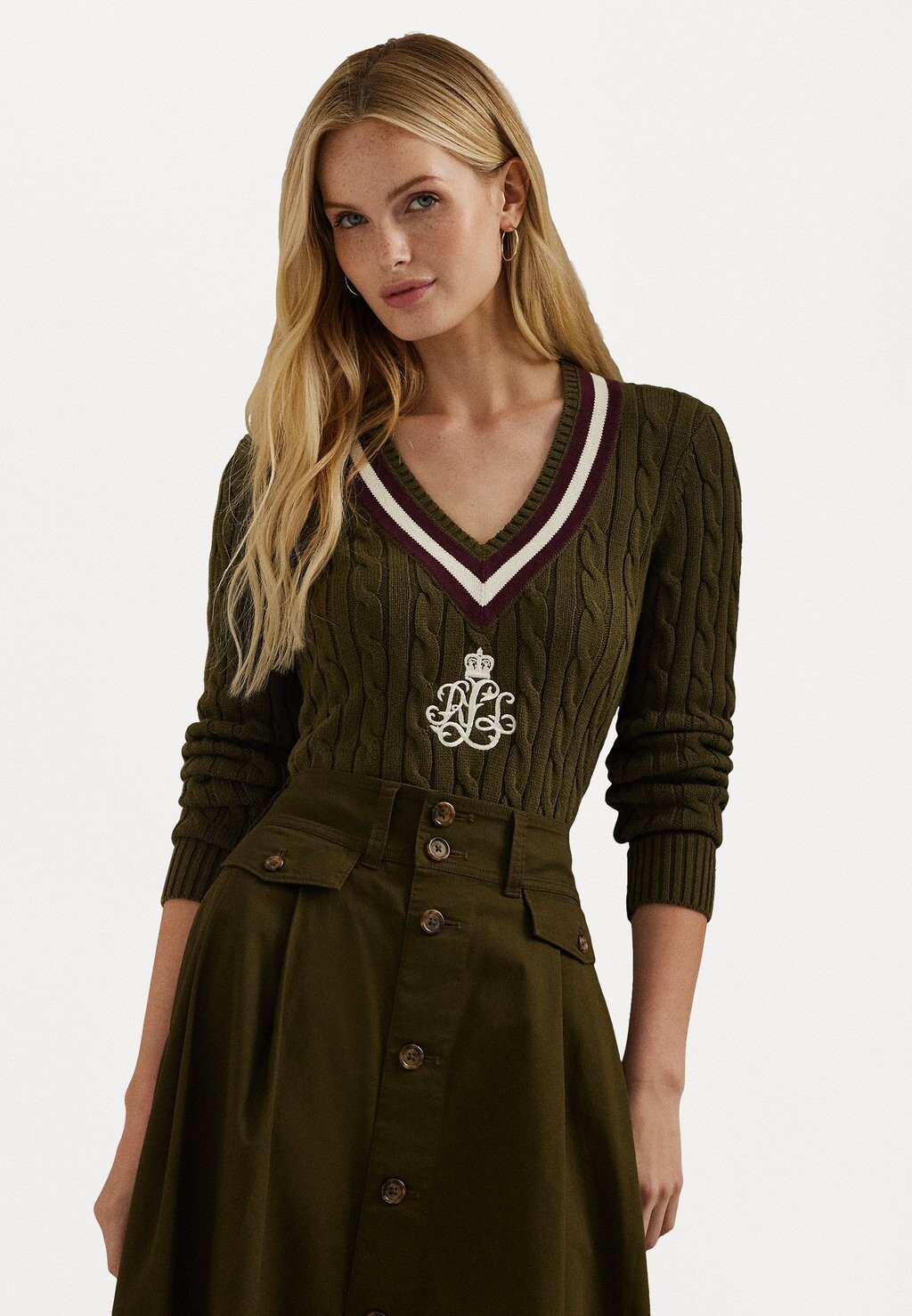 

Джемпер CABLE KNIT COTTON CRICKET SWEATER Lauren Ralph Lauren Petite, темно-зеленый