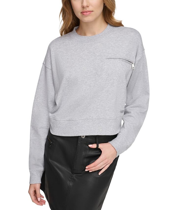 

Женская толстовка с заниженными рукавами и карманами на молнии DKNY Jeans, серый