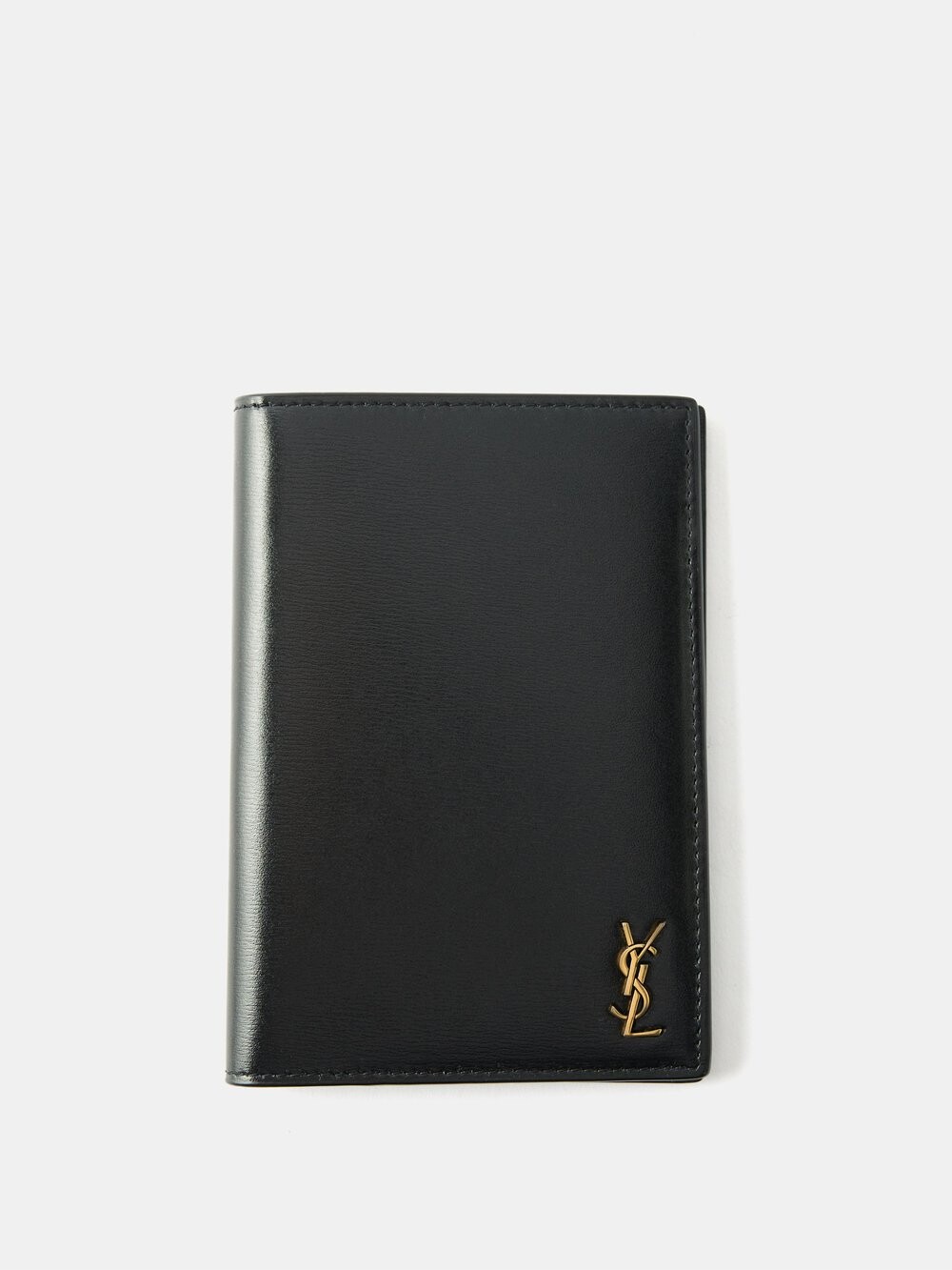 

Складной кожаный кошелек ysl с металлической пластинкой Saint Laurent, черный