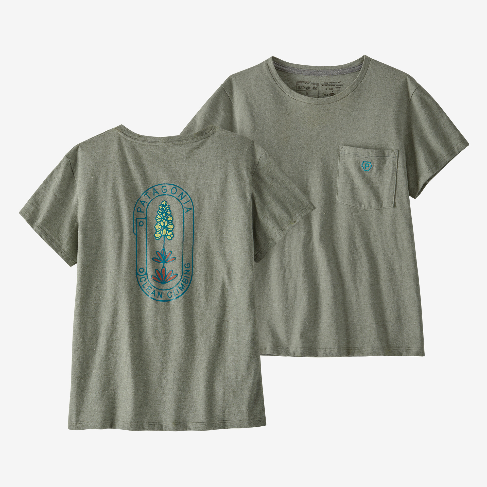 цена Женская футболка Clean Climb Bloom с карманом Responsibili Patagonia, зеленый