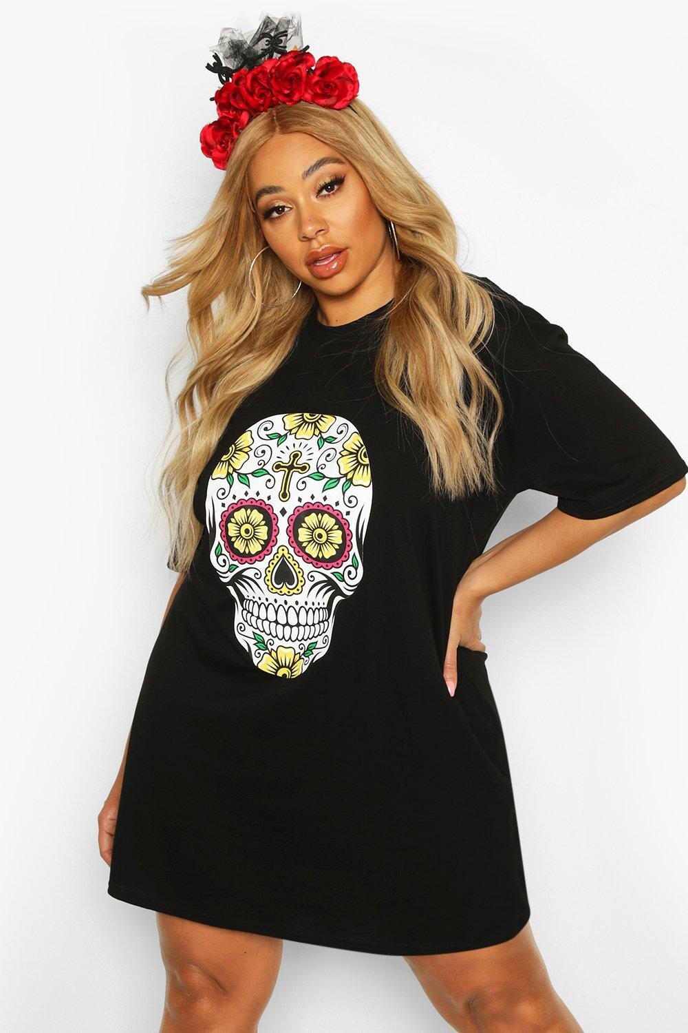 

Платье-футболка с сахарным черепом на хэллоуин Boohoo, черный