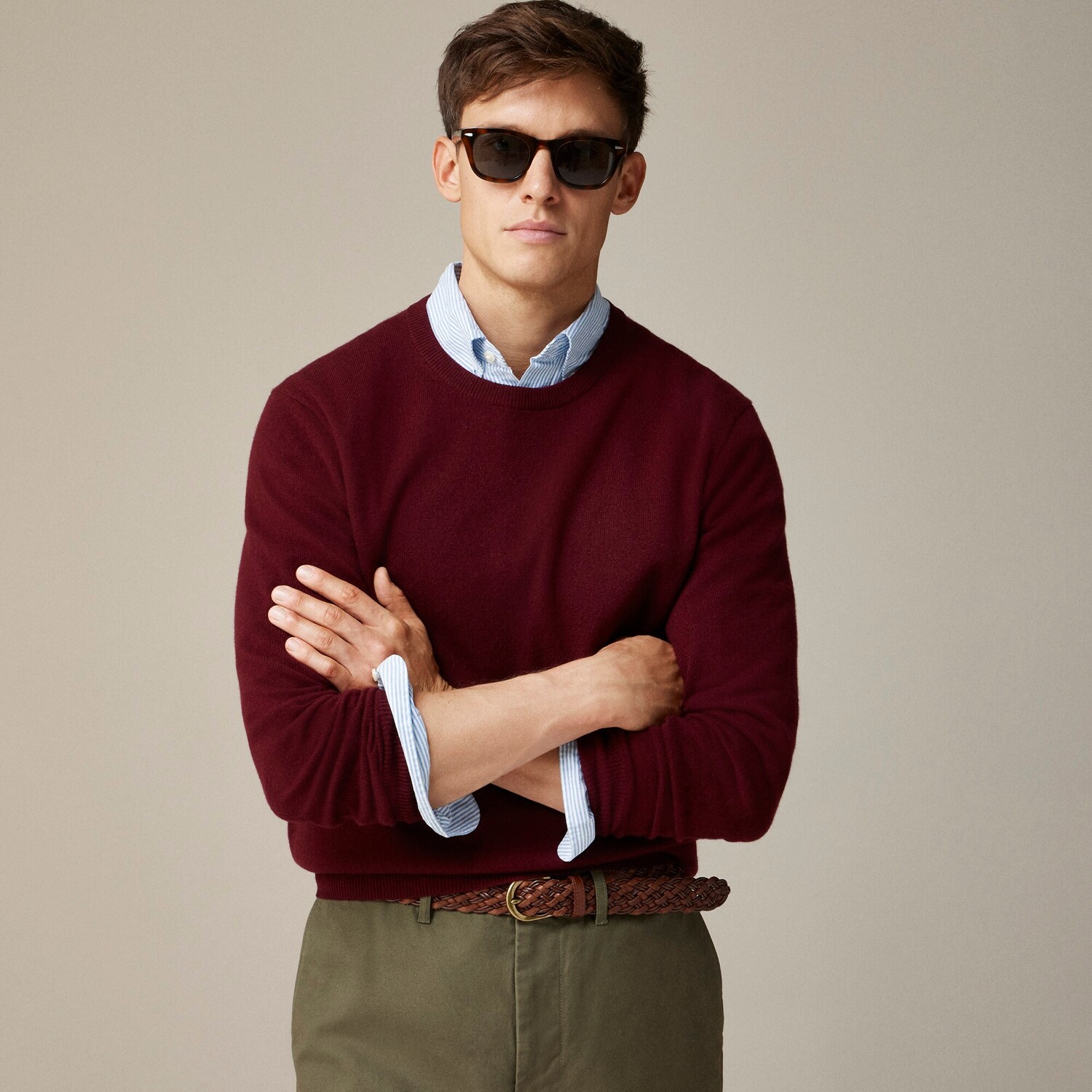 

Кашемировый свитер с круглым вырезом J.Crew, бордовый