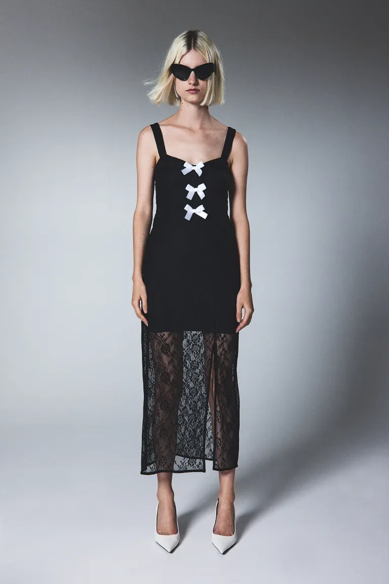 Кружевное платье с лентой H&M, черный
