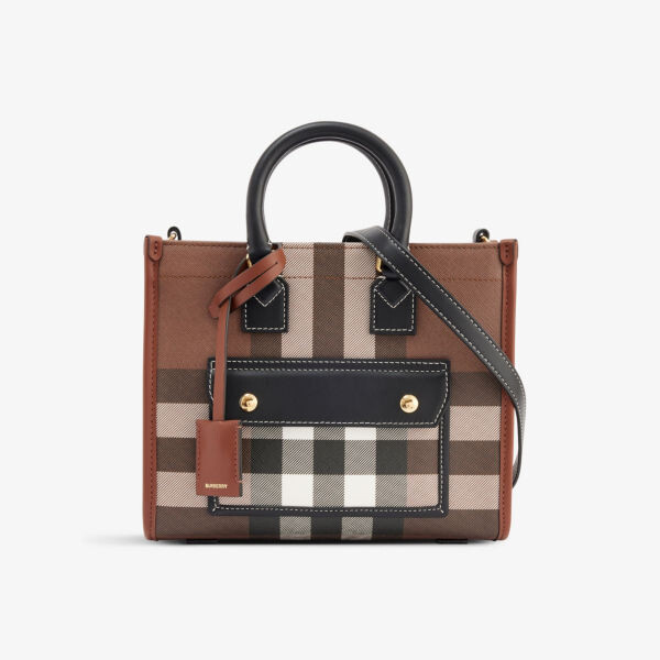 

Миниатюрная сумка Freya из ткани и кожи в клетку с верхней ручкой Burberry, коричневый
