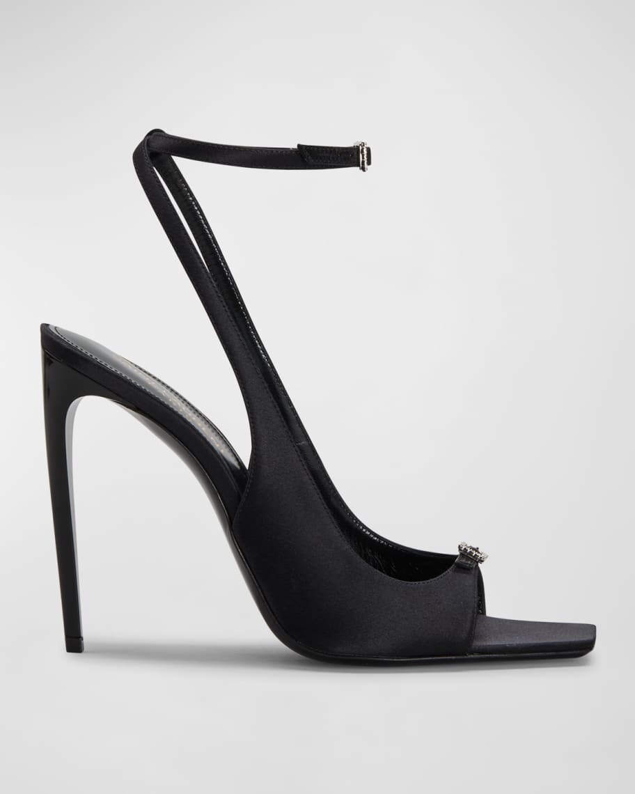 

Атласные босоножки на шпильке Carole 110 мм с ремешком из кристаллов Saint Laurent