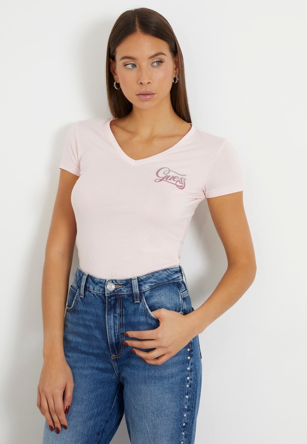 

Футболка с принтом Stretch Frontlogo Guess, цвет hellrose