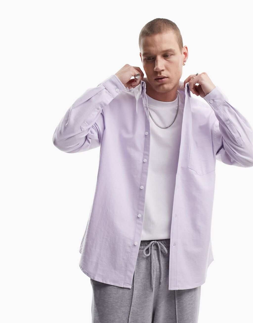 

Оксфордская рубашка оверсайз сиреневого цвета в стиле 90-х годов ASOS DESIGN