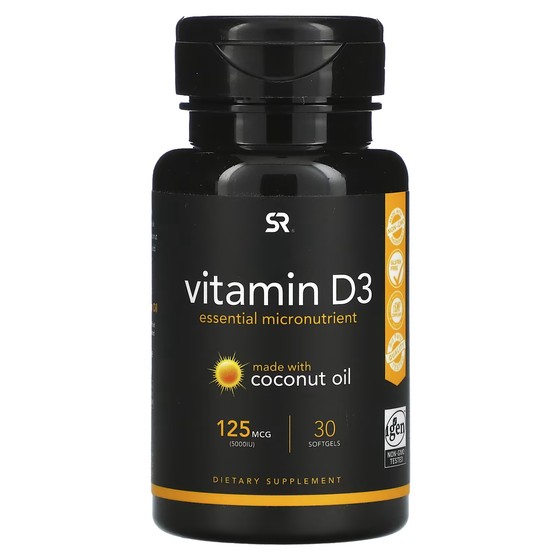 Витамин D3 Sports Research, 30 мягких таблеток витамин d3 complete 5000 allergy research group 120 мягких таблеток