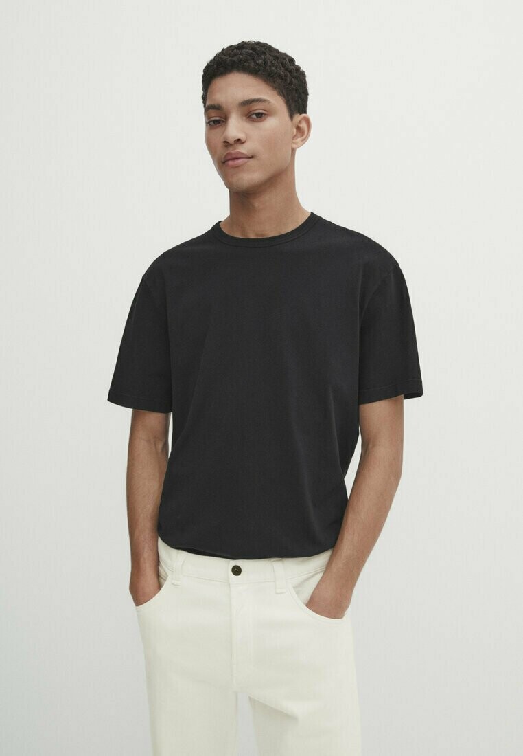 Базовая футболка FADED SHORT SLEEVE Massimo Dutti, цвет black