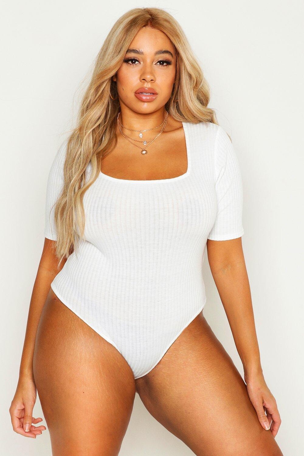 

Трикотажное боди с короткими рукавами plus rib Boohoo, белый