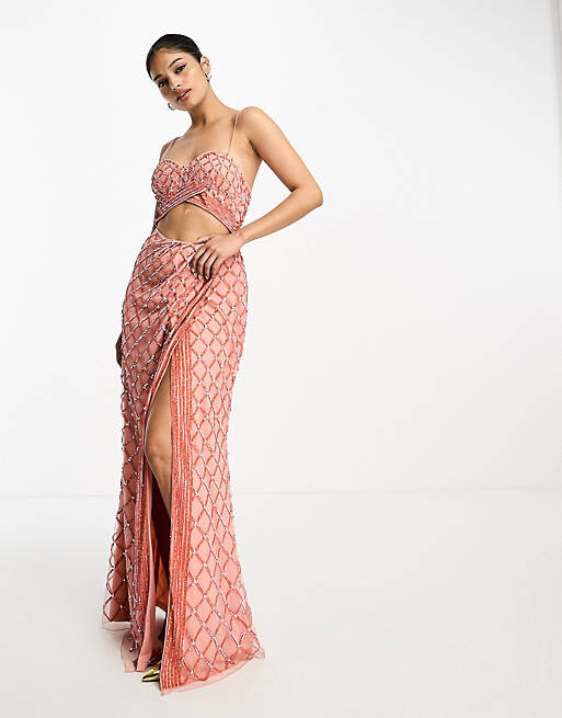 

Коралловое платье макси из двух частей с пайетками ASOS DESIGN, Красный