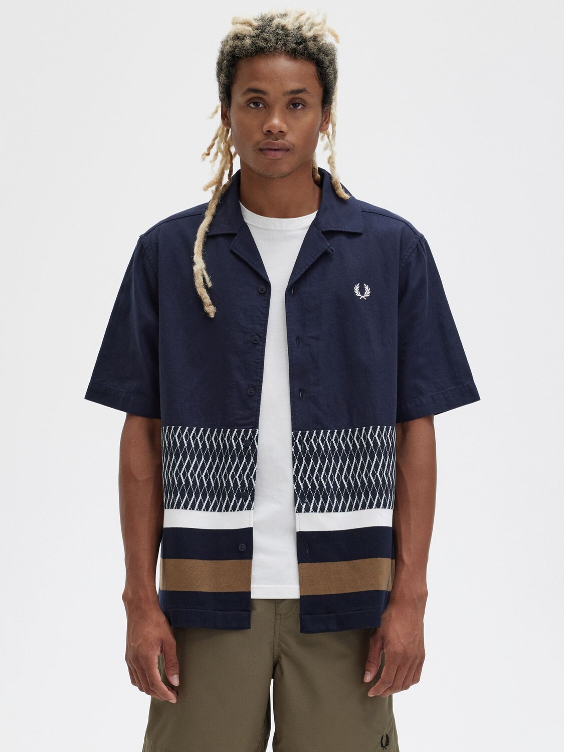 

Рубашка с короткими рукавами и воротником Fred Perry Revere, темно-синяя