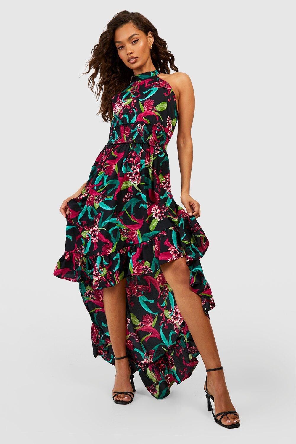 

Платье макси с цветочным платьем Boohoo, черный