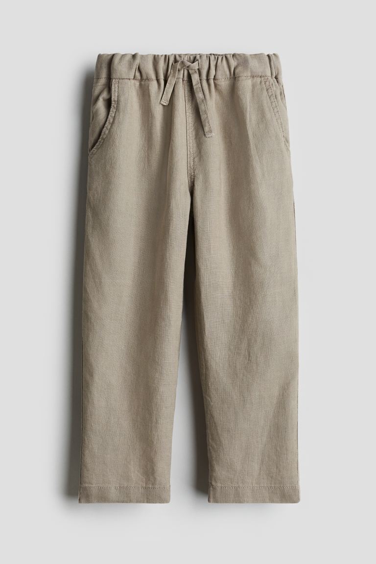 Льняные брюки без застежки H&M, серый
