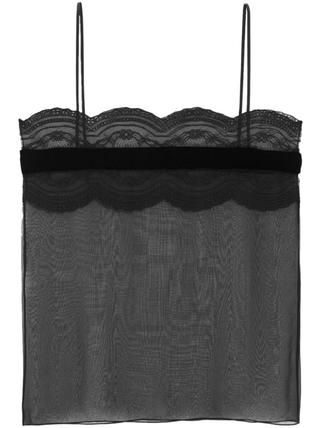 

Saint Laurent шелковый топ с кружевной вставкой, черный