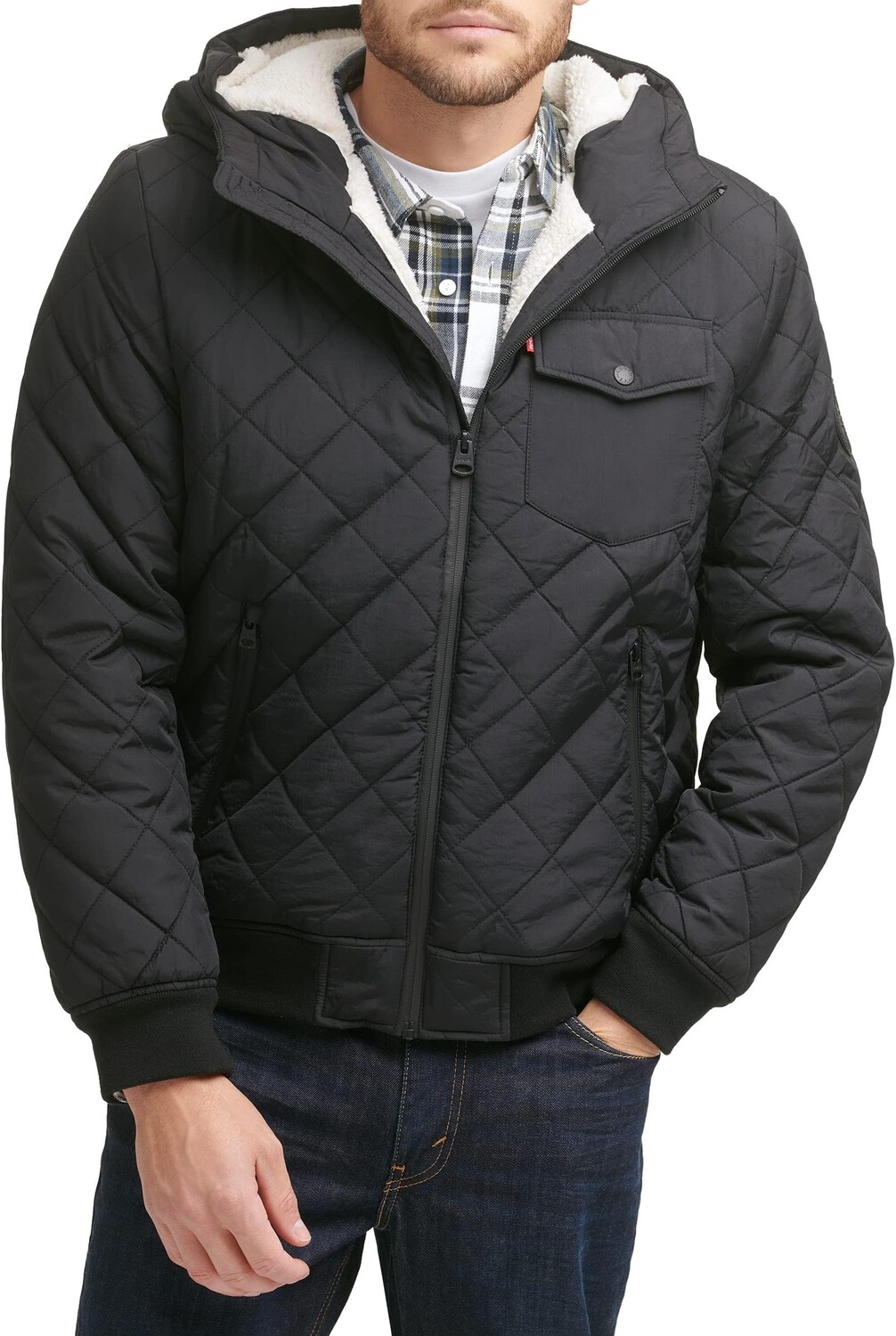 

Куртка Diamond Quilted Bomber with Sherpa Lined Hood Levi's, черный