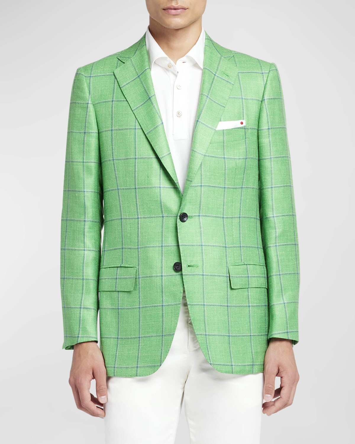 

Мужское спортивное пальто из смеси кашемира с оконным стеклом Kiton, цвет Light Green Multi