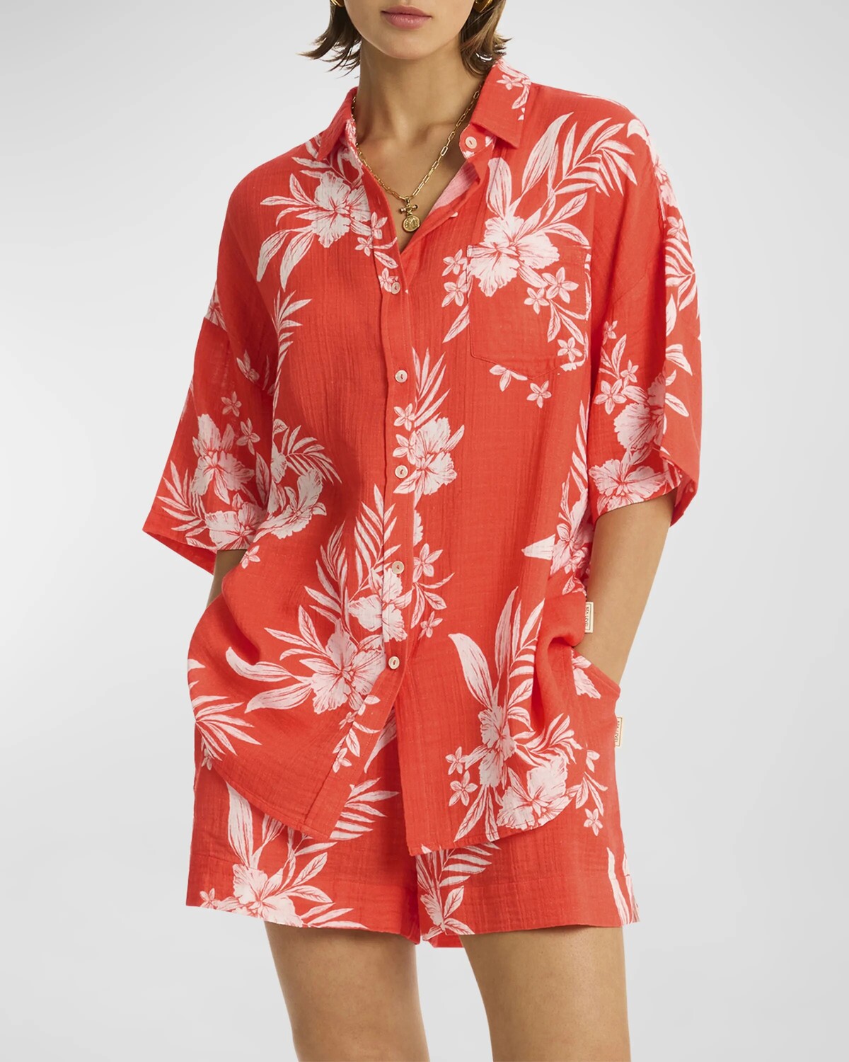 

Рубашка Aloha на пуговицах спереди Sea Level Swim, цвет Flame