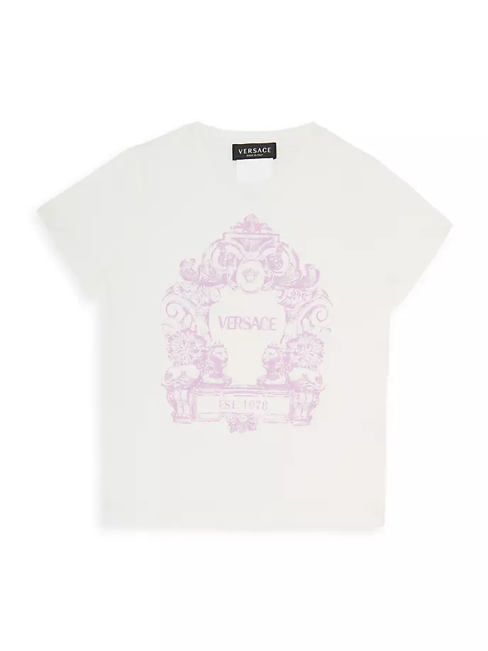 

Футболка Little Girl's с логотипом в стиле барокко Versace, белый