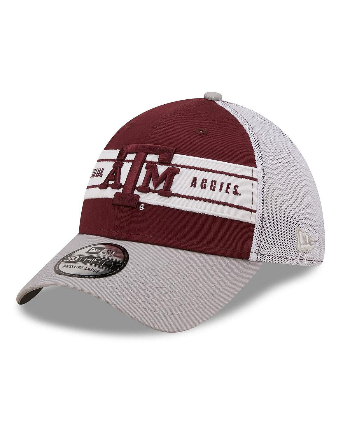 

Мужская бордово-серая шляпа Texas A&M Aggies Flexed 39THIRTY Flex с полосками New Era