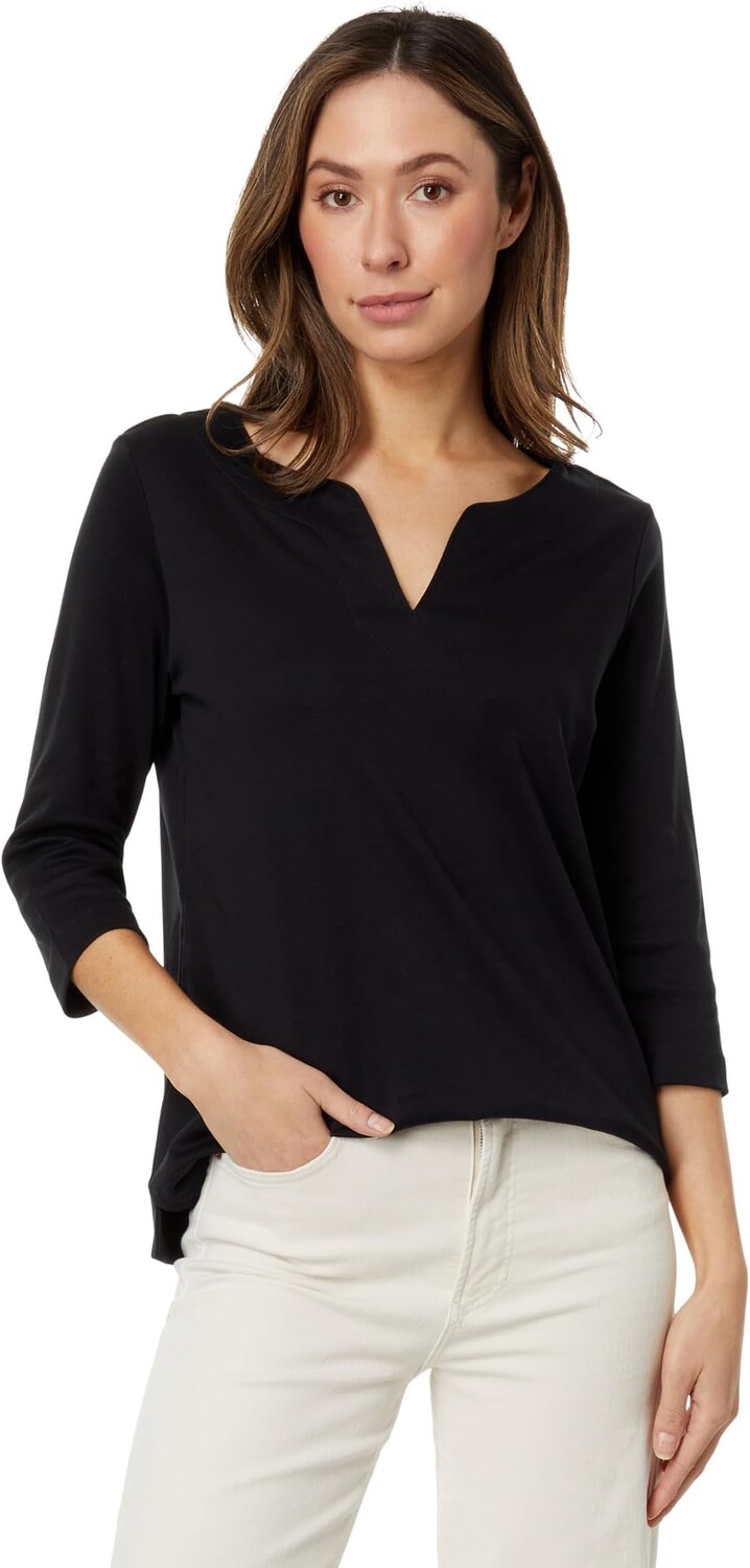 

Топы Petite Pima Tops, туника с разрезом, рукав 3/4 L.L.Bean, черный