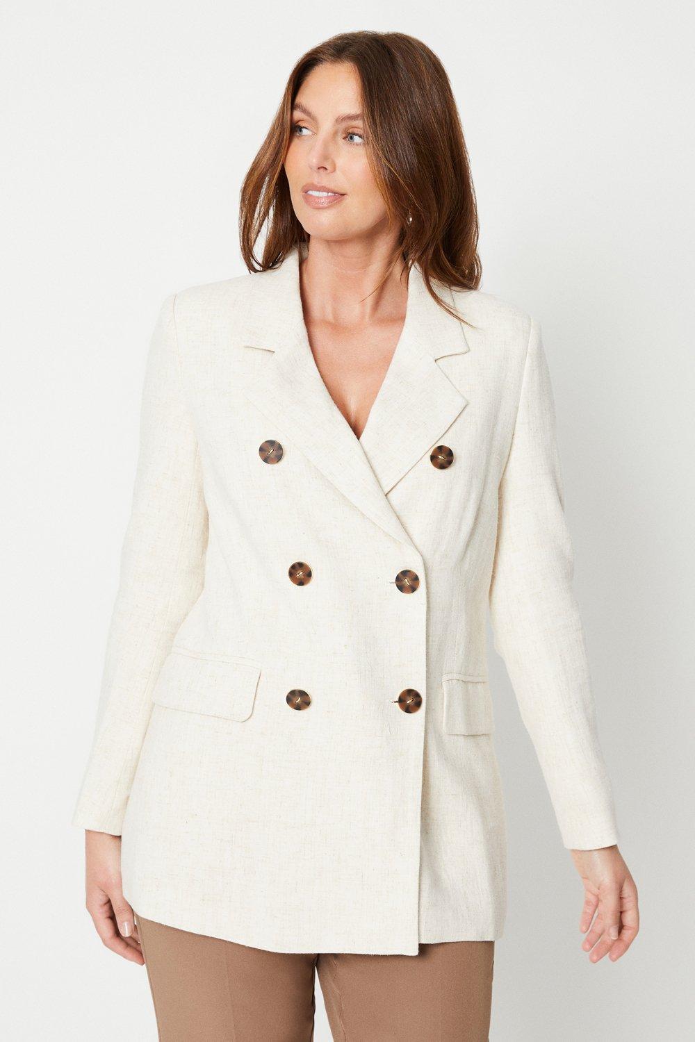 Льняной удлиненный двубортный пиджак Wallis, бежевый цена и фото