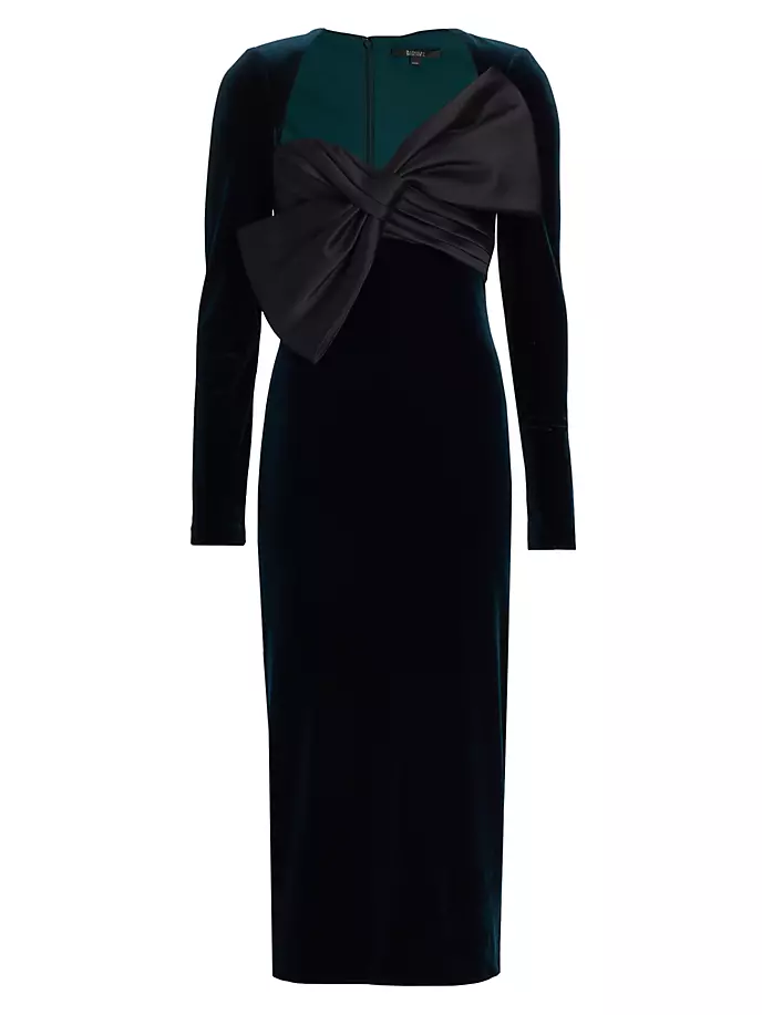 

Бархатное платье миди с бантом Badgley Mischka, черный