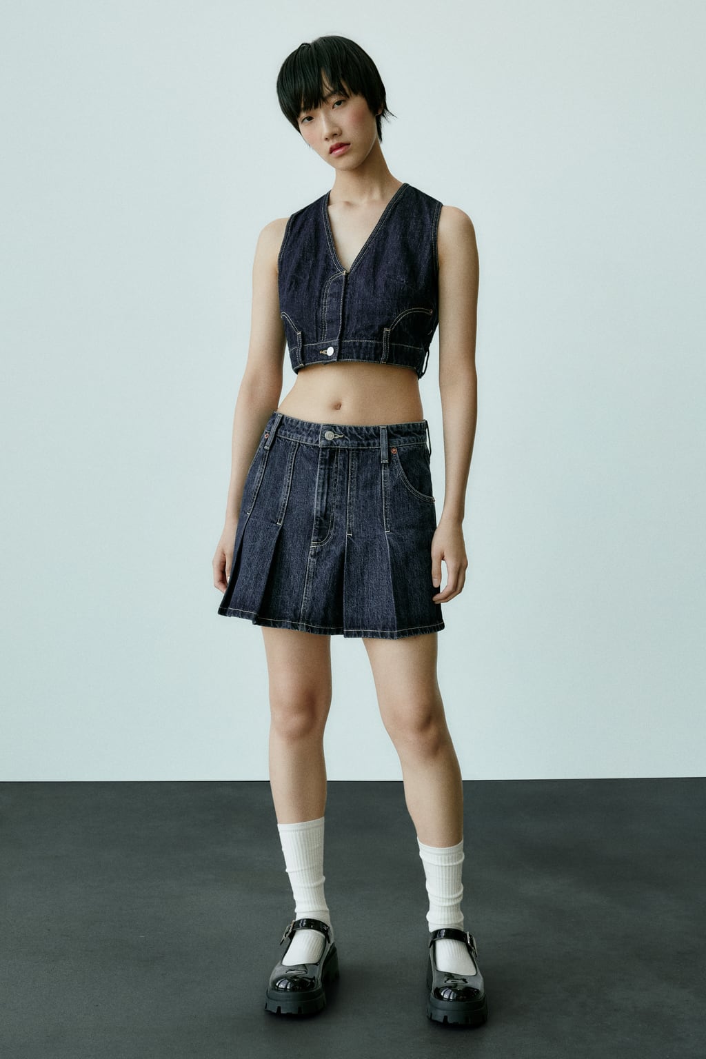 

Джинсовая плиссированная юбка Trf ZARA, синий