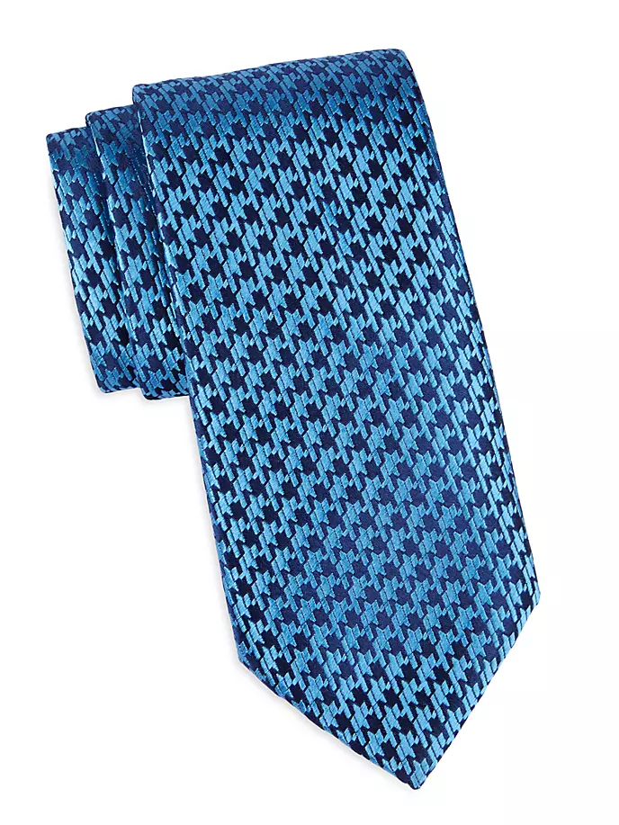 галстук бабочка с узором гусиные лапки Шелковый жаккардовый галстук с узором «гусиные лапки» Charvet, синий