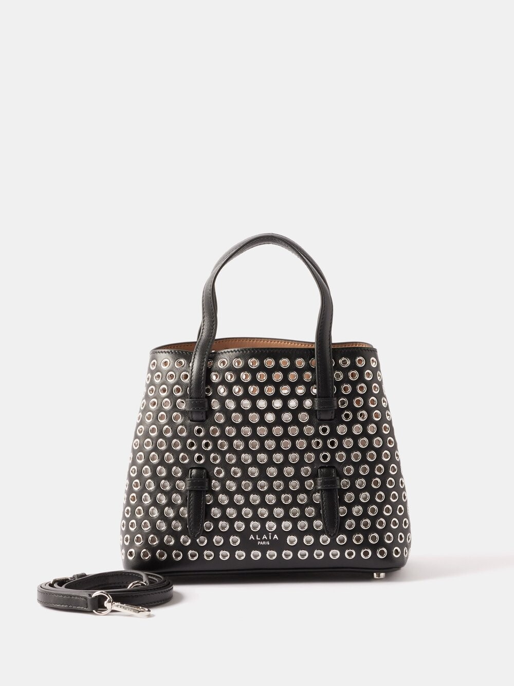 

Маленькая кожаная сумка mina 20 с люверсами ALAÏA, черный