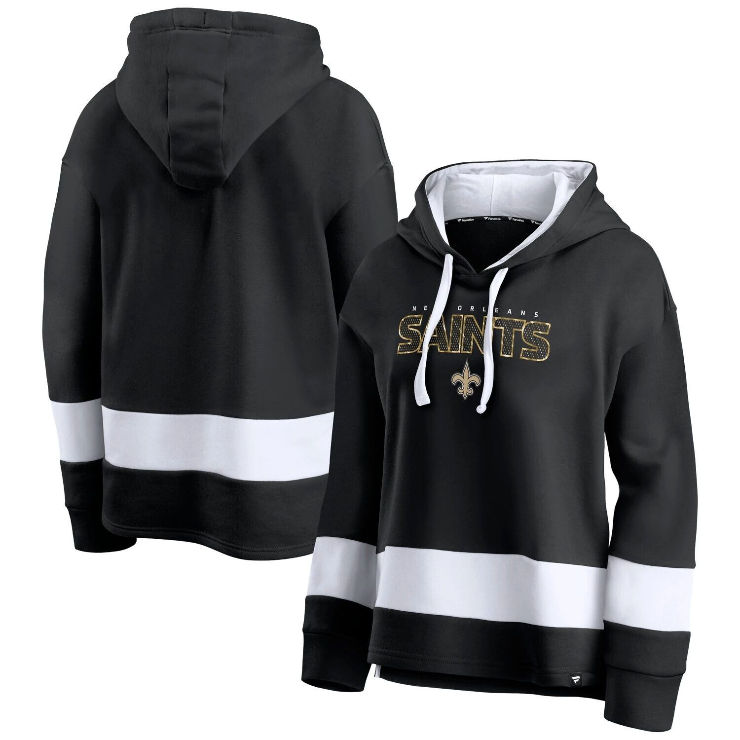 

Женский черный/белый фирменный пуловер с капюшоном Fanatics New Orleans Saints Colors of Pride с цветными блоками Fanatics