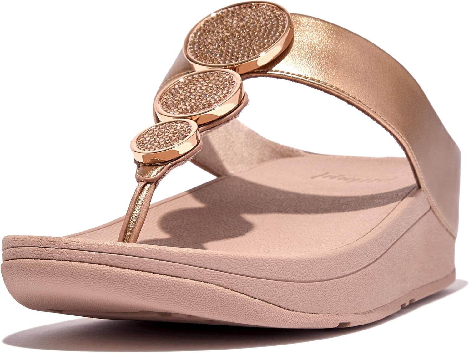 

Сандалии FitFlop Halo Bead-Circle Metallic Toe-Post Sandals, цвет Rose Gold