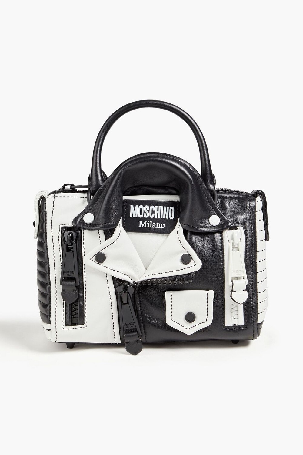 

Двухцветная кожаная сумка-тоут MOSCHINO, черный
