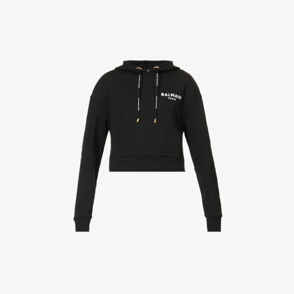 

Укороченная толстовка из эластичного хлопка с логотипом Balmain, цвет noir blanc