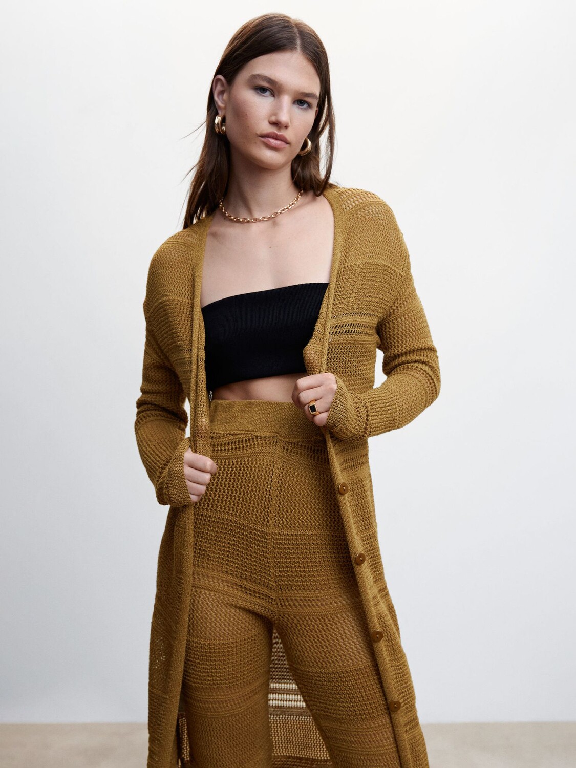 

Брюки ажурной вязки Mango Saco, средне-коричневые, Коричневый