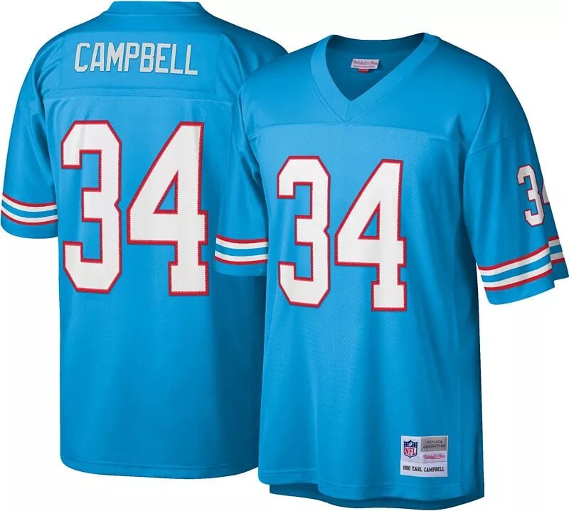 

Мужская футболка Mitchell & Ness Houston Oilers Earl Campbell #34, синяя, 1980 г.