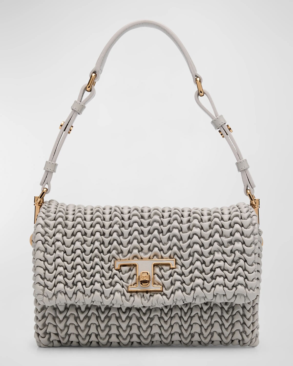 

Плиссированная кожаная сумка через плечо с клапаном Tod's, цвет Nebbia