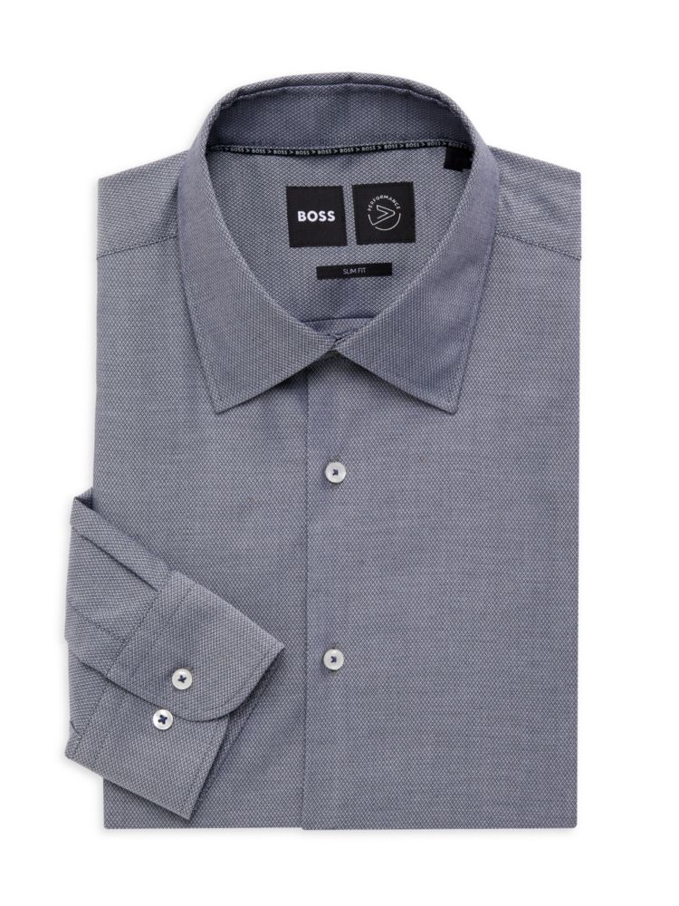 Классическая рубашка приталенного кроя Hank с узором Boss, темно-синий