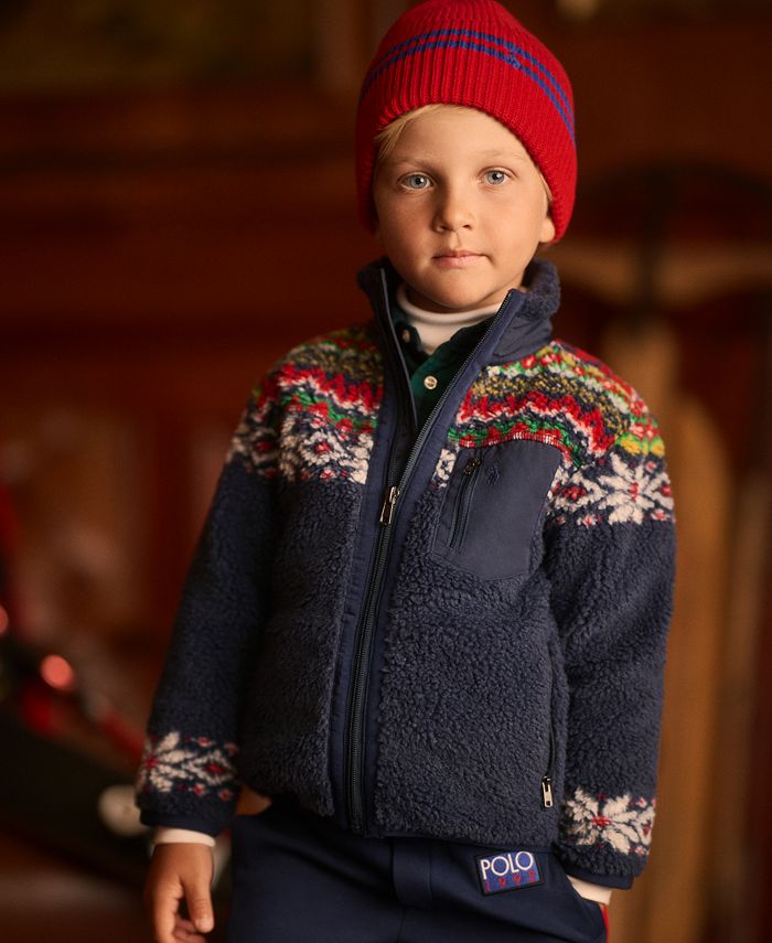 

Флисовая куртка Fair Isle Teddy для новорожденных и маленьких мальчиков Polo Ralph Lauren, синий