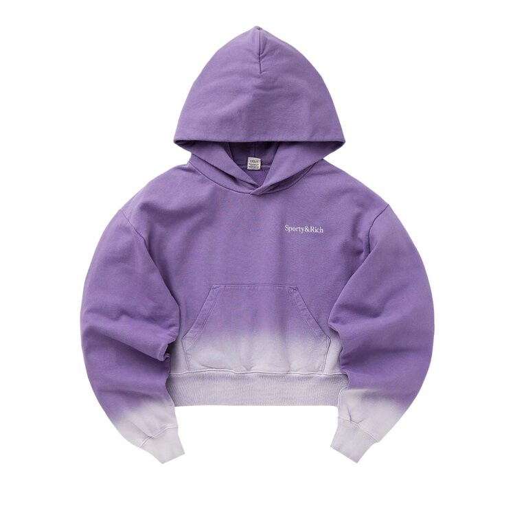 

Худи Sporty & Rich Serif Logo Embroidered Cropped Hoodie, цвет Dip Dye Purple/White
